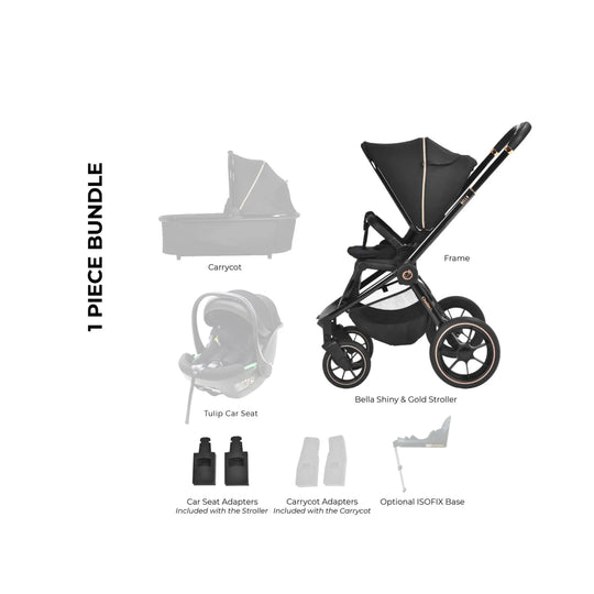 Bella Shiny Black & Gold Stroller - ChelinoBaby Online