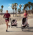 Cybex Zeno multisport running strollers in use by two people on a sunny day.