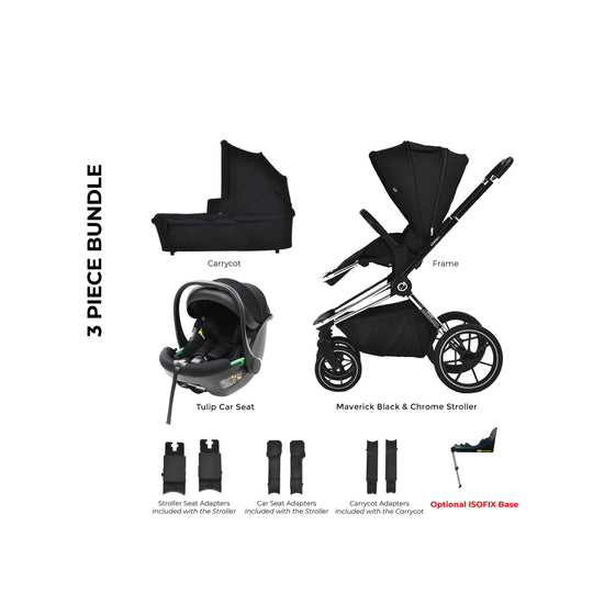 Maverick 3 in 1 Chrome & Black Travel System - ChelinoBaby Online