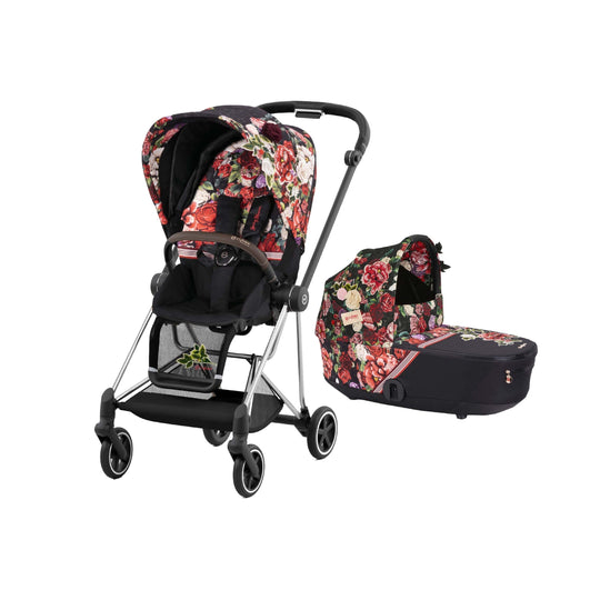 MIOS Spring Blossom Dark Seat Pack with Chrome Frame & Lux Carry Cot - ChelinoBaby Online