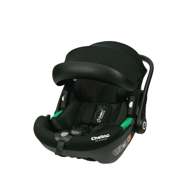 Tulip i-Size car seat for infants, with spacious interior and newborn inlay, black color.